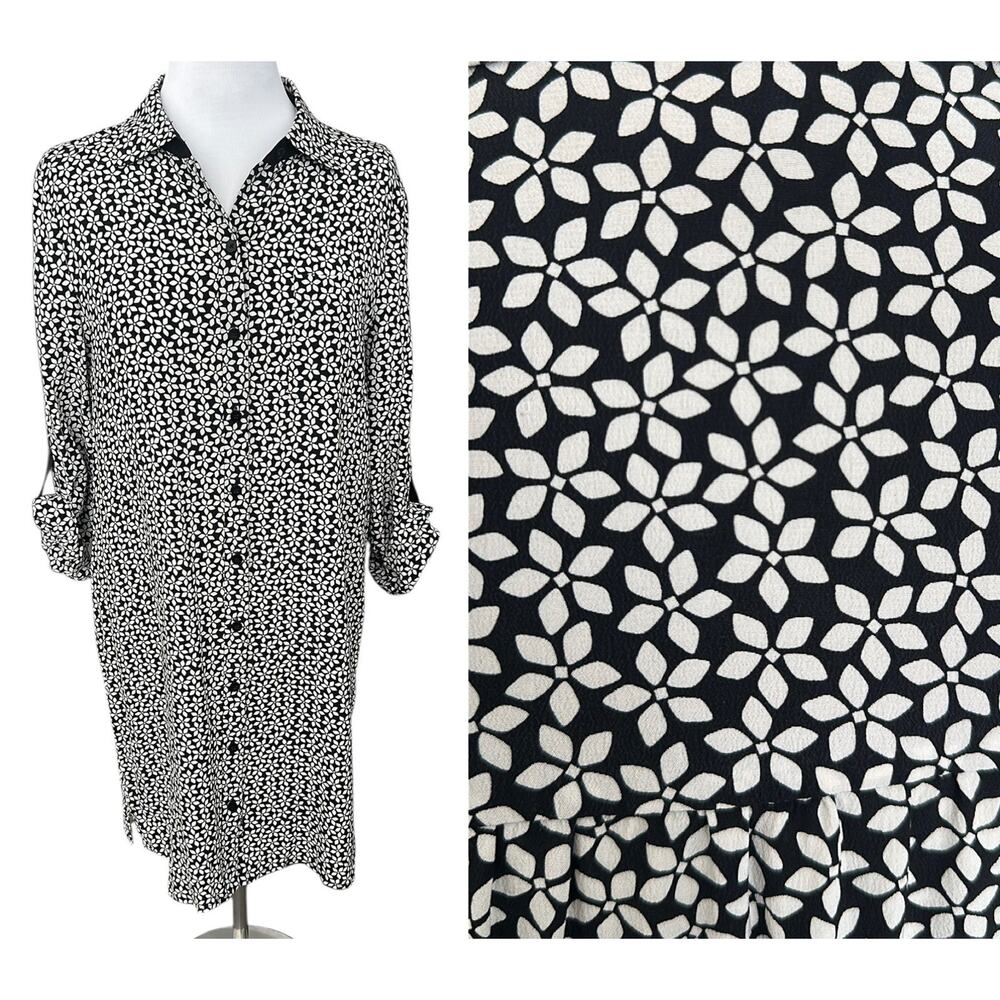 Diane Von Furstenberg DVF 100% Silk Prita Shirt Dress Flower Button Down Size 10